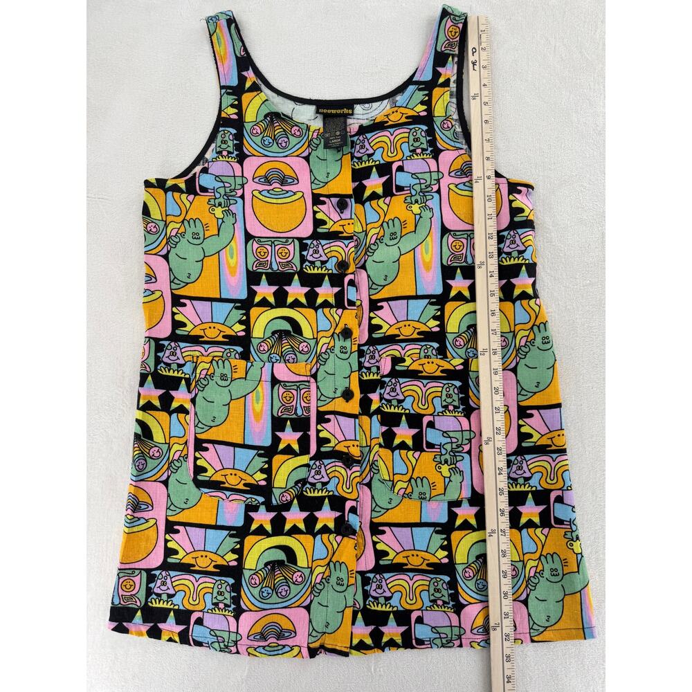 Nooworks Dreyfus 100% Linen Dress Black Rainbow Mushroom Tank Whimsical L - Picture 11 of 11